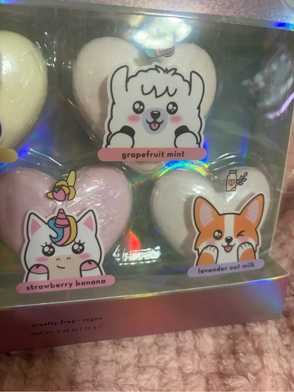 CRÈME Aromatherapy Bath Bombs Set of 5 Heart Animal Vegan Jasmine Grapefruit